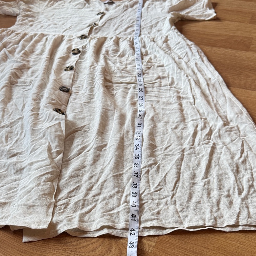XXL Ivory Linen Blend Shirt Dress Short Sleeve Plus Size Cottagecore lightweight - Picture 8 of 11